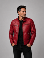 Men's Structured Leather Jacket with Zip Closure