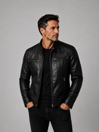 Men's Structured Leather Jacket with Zip Closure