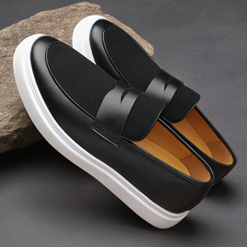 Men's black leather slip-on loafers