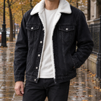 Men's black denim jacket with sherpa lining