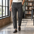 Men's khaki straight leg cotton blend trousers
