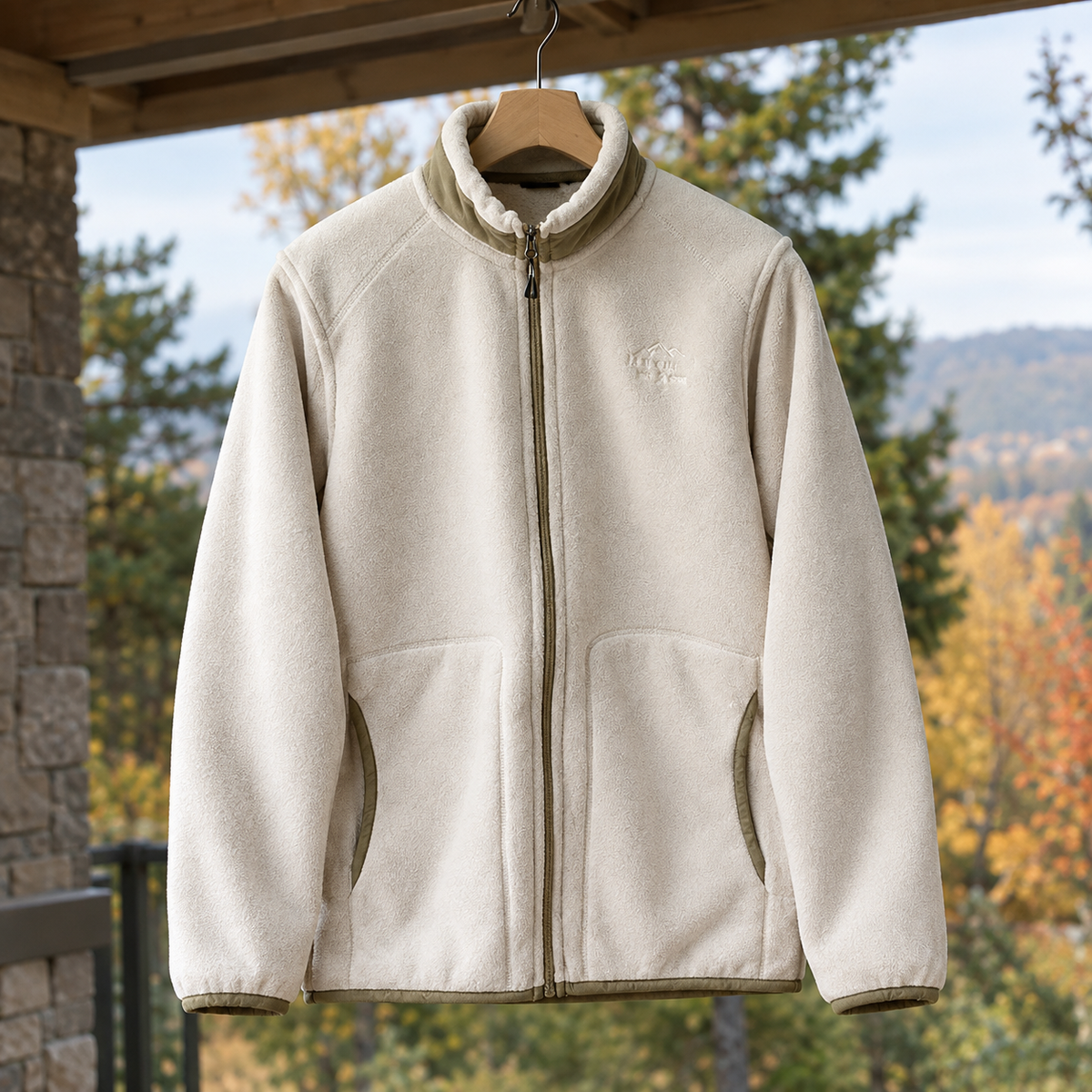 Black men's fleece jacket with stand collar and full zip