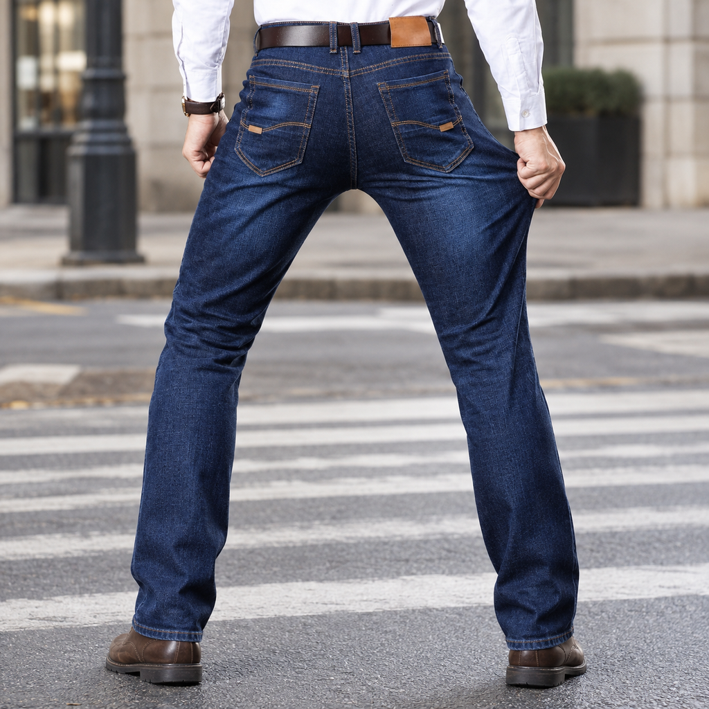 Men's blue high rise straight leg jeans