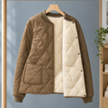 Men's brown quilted jacket with snap-button front