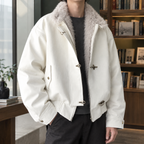 Men's black toggle jacket with oversized collar