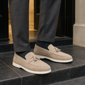 Men's brown leather look tassel loafers