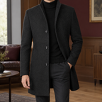 Men's black wool blend single breasted overcoat