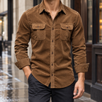 Men's corduroy overshirt in dark brown with chest pockets