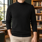 Man wearing a black wool blend mock neck jumper
