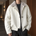 Men's black buckle jacket with pile-lined collar