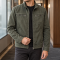 Men's black washed cotton utility jacket with four front pockets
