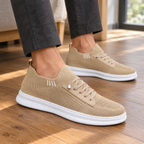 Men's beige knitted sock-style trainers