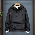 Black men's hooded pullover jacket with front pocket