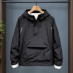 Black men's hooded pullover jacket with front pocket
