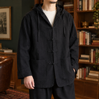 Men's navy hooded jacket with drawstring hood
