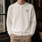 Men's ivory pointelle knit cardigan with button front