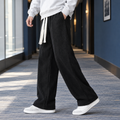 Black ribbed wide leg trousers for men