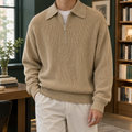 Men's khaki quarter zip textured knit jumper