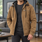 Men's camel hooded jacket with fleece-lined hood