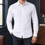 White wool blend fitted shirt for men