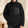 Men's navy textured zip jacket with stand collar