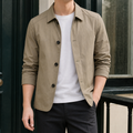 Men's khaki button front overshirt jacket