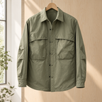 Men's utility overshirt with snap-front pockets in green