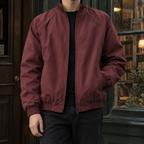 Men's wine red pilot jacket with stand collar