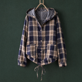 Men's plaid check overshirt with hood and patch pockets