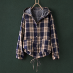 Men's plaid check overshirt with hood and patch pockets