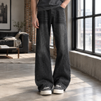 Men's wide leg washed denim jeans in blue