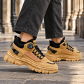 Men's tan leather-look chunky platform trainers