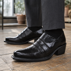 Men's black leather block heel shoes