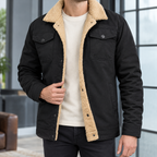 Men's black fleece lined jacket with structured collar