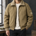 Men's camel utility jacket with fleece-lined collar