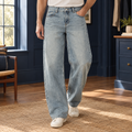 Men's black wide-leg jeans with high-rise waist