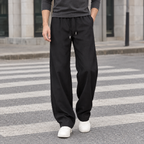 Men's wide leg trousers in black with drawstring waistband