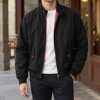 Man wearing a black soft woven jacket