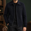 Man wearing a dark textured panel jacket