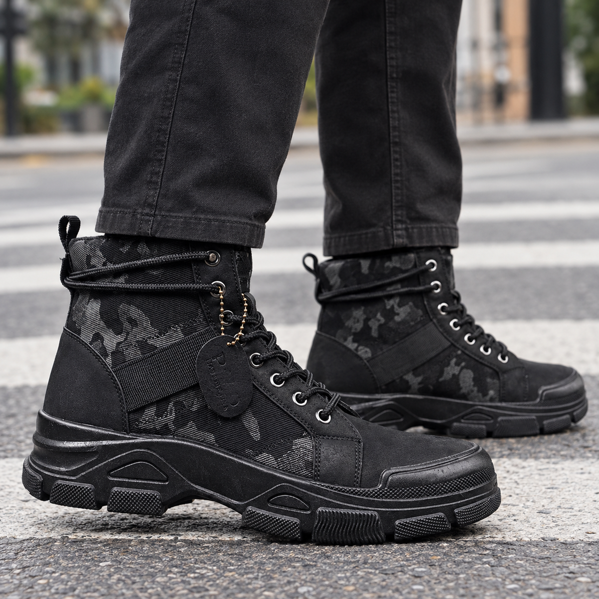 Men's camouflage lace-up boots in camo green