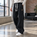 Men's wide leg cotton trousers in black with contrast stitching
