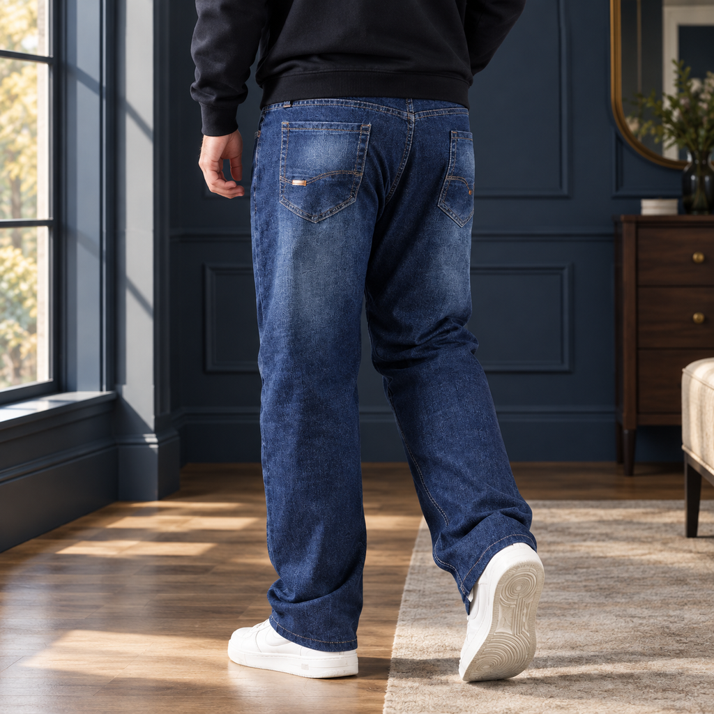 Men's black relaxed straight leg jeans