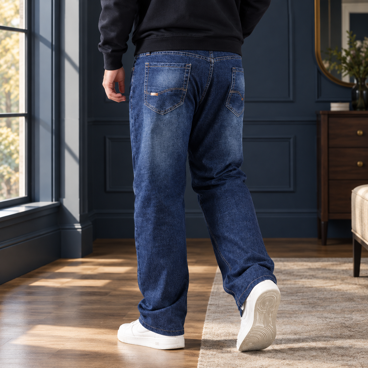 Men's black relaxed straight leg jeans