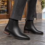 Men's black leather Chelsea boots with elastic side panel