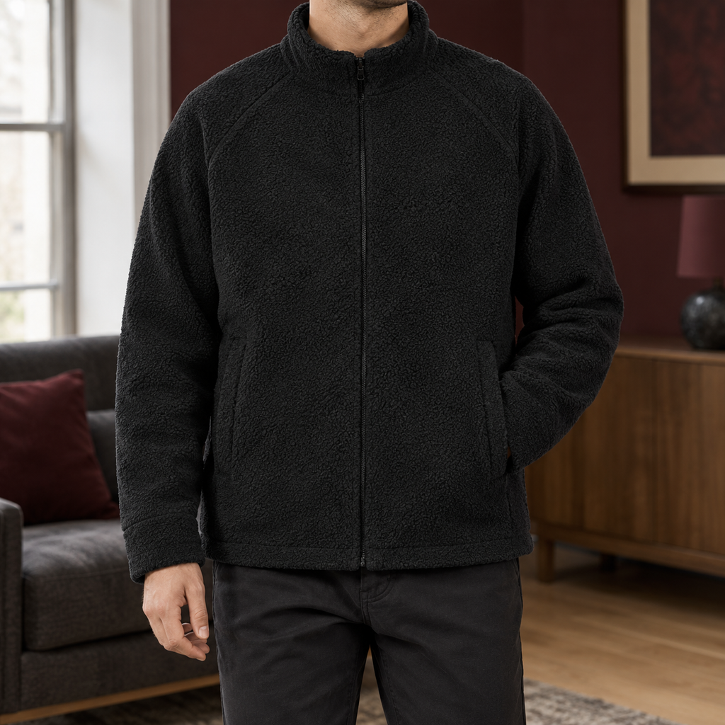 Black men's fleece jacket with full zip