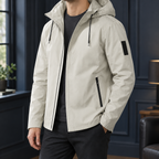 Black men's hooded jacket with zip pocket