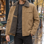 Khaki men's cashmere blend jacket with pile lining