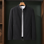 Men's black stand collar zip jacket with regular fit