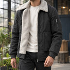 Men's black grey fleece jacket with ribbed cuffs