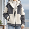 Men's gray fleece jacket with drawcord hood
